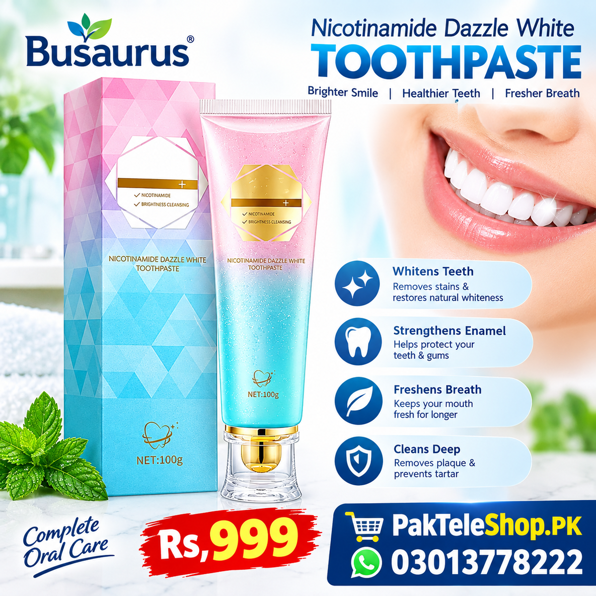 Busaurus Nicotinamide Dazzle White Toothpaste