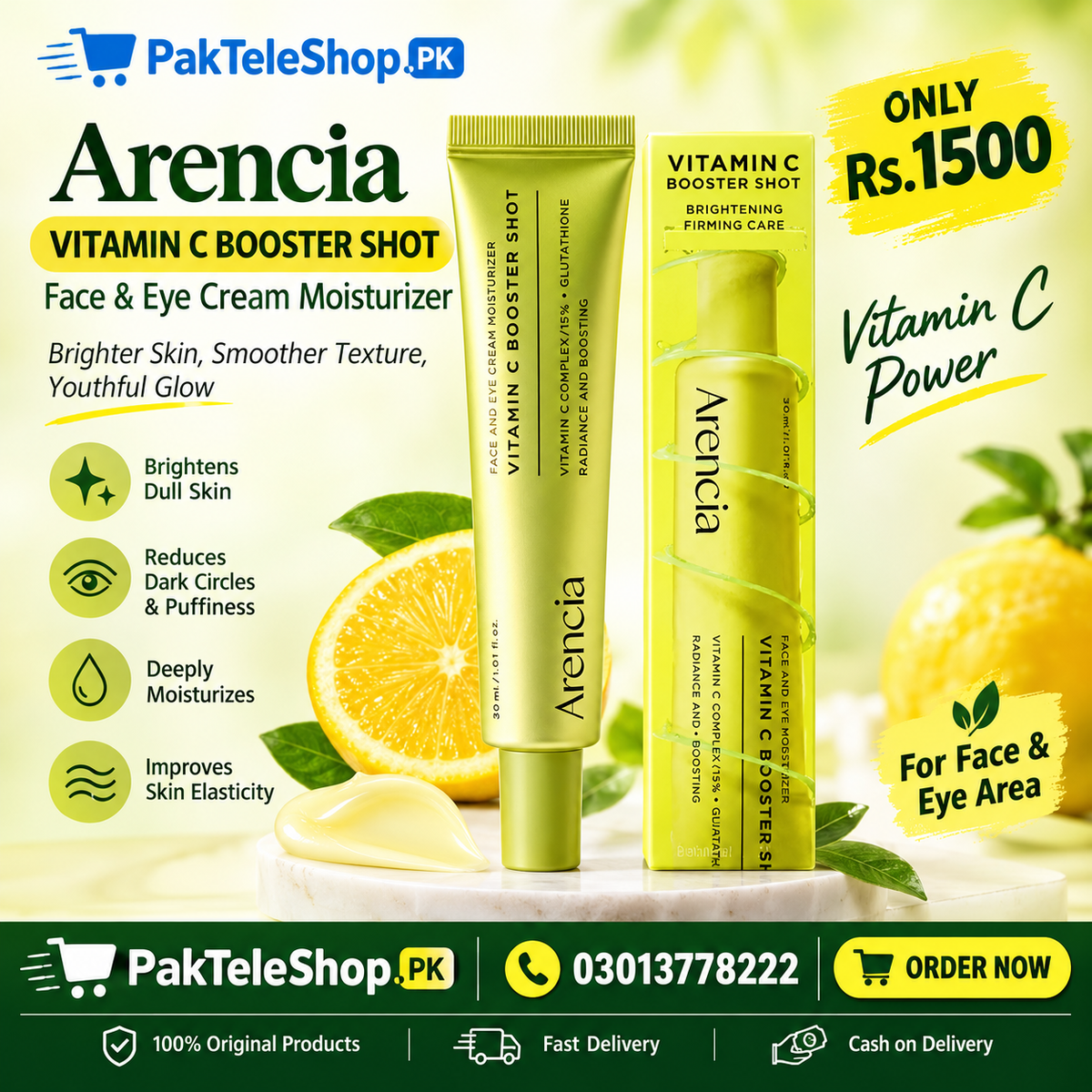 Arencia Vitamin C Booster Shot Face & Eye Cream Moisturizer